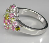 Симпатичное кольцо с разноцветными турмалинами Серебро 925
