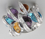 Кольцо из коллекции "Sunshine" с бриолетами самоцветов Серебро 925