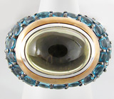 Крупное кольцо с кабошоном цитрина и топазами Серебро 925