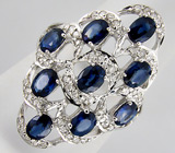 Кольцо с синими сапфирами и бриллиантами Серебро 925