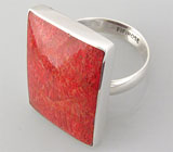 Кольцо с ярко-красным кораллом Серебро 925