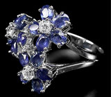 Кольцо с цветками синих сапфиров Серебро 925