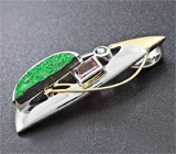 Кулон с уваровитом гранатом, бриллиантом, зеленым и пурпурным турмалинами Серебро 925