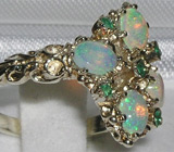 Викторианское кольцо с драгоценными опалами и изумрудами Серебро 925
