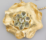 Текстурный кулон из коллекции "Sunshine" с зелеными аметистами + цепочка Серебро 925