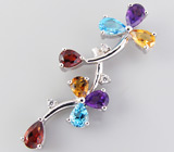 Кулон из коллекции "Sunshine" с аметистами, топазами и цитринами Серебро 925