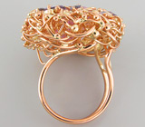 Роскошное массивное кольцо с кунцитом и танзанитами Золото