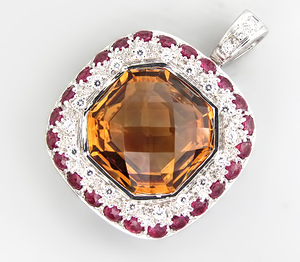 Кулон из коллекции "Sunshine" с цитрином Мадейра и пурпурными сапфирами