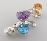 Кулон из коллекции "Sunshine" с аметистом, топазом и цитрином Серебро 925
