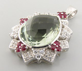 Кулон из коллекции "Sunshine" с зеленым аметистом и пурпурными сапфирами Серебро 925