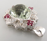 Кулон из коллекции "Sunshine" с зеленым аметистом и пурпурными сапфирами Серебро 925