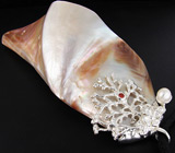 Кулон с перламутром, жемчужиной и сапфиром на шнуре Серебро 925