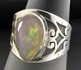 Серебряное кольцо с крупным мексиканским кристаллическим опалом