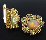 Серьги с эфиопскими опалами и гранатами с александритовым эффектом