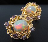 Серьги с эфиопскими опалами и гранатами с александритовым эффектом