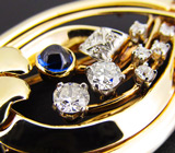 Винтажная брошь с жемчужиной, синим сапфиром и бриллиантами Золото