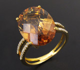 Кольцо с империал топазом и бриллиантами Золото