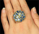 Кольцо с синими сапфирами массой 6 карат и бриллиантами массой 1,4 карат Серебро 925