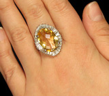 Превосходное крупное кольцо с золотистым цитрином Серебро 925