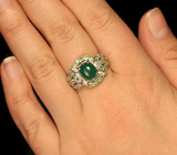 Кольцо с зеленым агатом и цаворитами Серебро 925