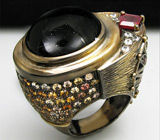 Кольцо с турмалином, рубинами, цирконами и разноцветными сапфирами Серебро 925