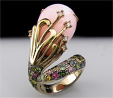 Кольцо с розовым опалом, разноцветными турмалинами и бриллиантами Серебро 925