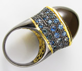 Кольцо с дымчатым топазом и синими сапфирами Серебро 925