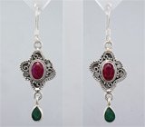 Серьги с индийскими изумрудами и рубинами Серебро 925