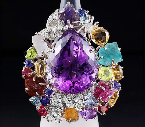 Потрясающее КРУПНОЕ кольцо с самоцветами! Ручная работа Серебро 925