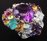 Потрясающее КРУПНОЕ кольцо с самоцветами! Ручная работа Серебро 925