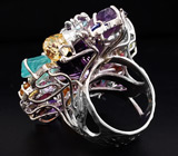 Потрясающее КРУПНОЕ кольцо с самоцветами! Ручная работа Серебро 925