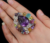 Потрясающее КРУПНОЕ кольцо с самоцветами! Ручная работа Серебро 925