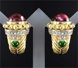 Серьги от Roberto Legnazzi с рубеллитами, зелеными турмалинами и бриллиантами Золото