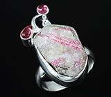 Кольцо с кристаллами розовых турмалинов на кварце и кабошонами турмалинов Серебро 925
