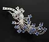 Прелестная брошь/кулон c синими сапфирам Серебро 925