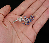 Прелестная брошь/кулон c синими сапфирам Серебро 925