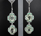 Серьги с зелеными аметистами и изумрудами Серебро 925