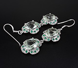 Серьги с зелеными аметистами и изумрудами Серебро 925