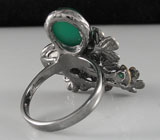 Кольцо из серебра 925 пробы с зелеными агатами, цитринами и сапфиром. Серебро 925