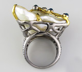 Кольцо из серебра 925 пробы с жемчугом и топазами. Серебро 925