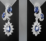 Прелестные серьги с синими сапфирами Серебро 925