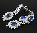 Прелестные серьги с синими сапфирами Серебро 925