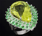 Крупное кольцо c цитрином "зеленое золото" и цаворитами Серебро 925