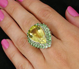 Крупное кольцо c цитрином "зеленое золото" и цаворитами Серебро 925