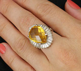 Кольцо с крупным золотистым цитрином Серебро 925