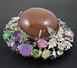 Потрясающая КРУПНАЯ брошь/кулон с лунным камнем и самоцветами! Ручная работа Серебро 925