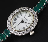 Часы на браслете с зелеными агатами Серебро 925