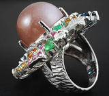 Потрясающее КРУПНОЕ кольцо с лунным камнем и  самоцветами! Ручная работа Серебро 925