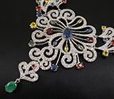 Превосходное колье с изумрудом и разноцветынми сапфирами Серебро 925