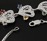 Превосходное колье с изумрудом и разноцветынми сапфирами Серебро 925